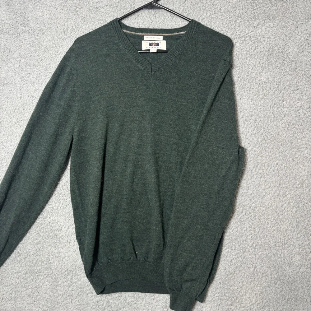 Joseph Abboud Mens XL Forest Green Extra Fine Merino Wool V-Neck Sweater‎